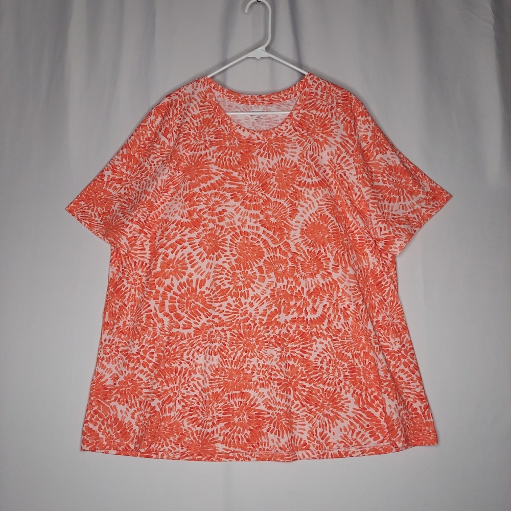 Lane Bryant Perfect Sleeve Tee Shirt 22/24 Orange White Floral Jersey Scoop